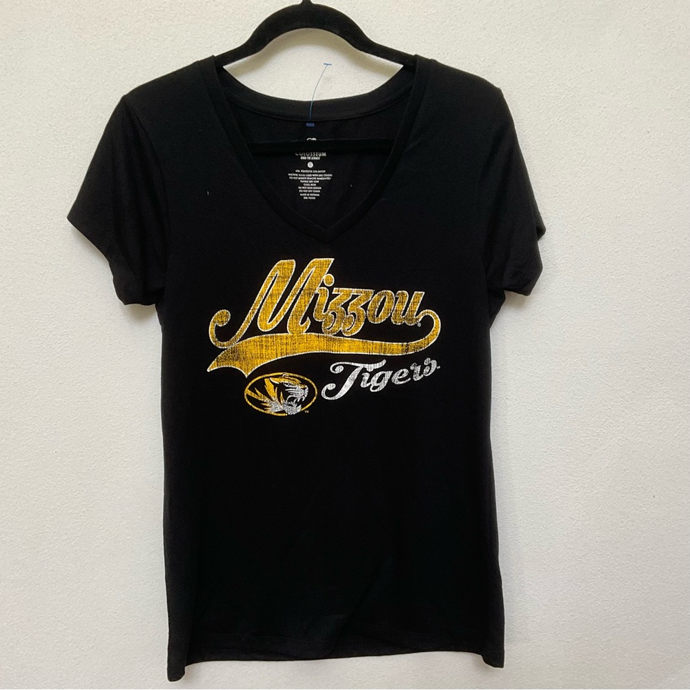 Colosseum Mizzou-Rah Tigers Black, Gold V-Neck T-Shirt Size Large Women's